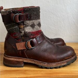 Woolrich Leather Boots with Multicolor Knit